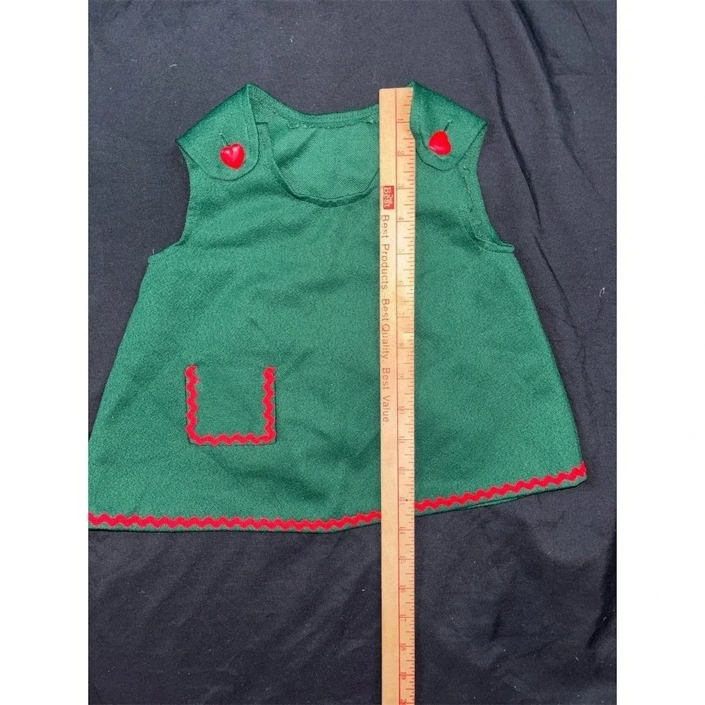 Handmade Christmas Girls Jumper Dress Green Ric Rac Heart Buttons Holiday 2T Vtg